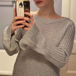Free People Shimmering Silver Sweater